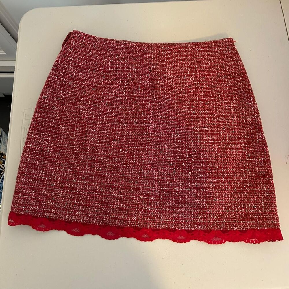 DEADSTOCK VINTAGE Y2K Red Tweed Mini Skirt